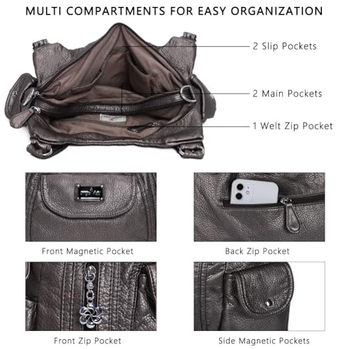 Angel Kiss Purses for Women, Large Shoulder Bag Hobo Tote Purse Mutipocket Faux Leather Satchel Hobo Purse - Image 4
