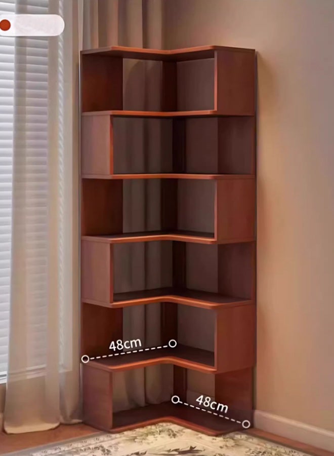 إن كي أكس رف كتب زاوية مدمج مع رف حائطي مصنوع من خشب الجوز البني مقاس 48*48*180 سم - Image 2