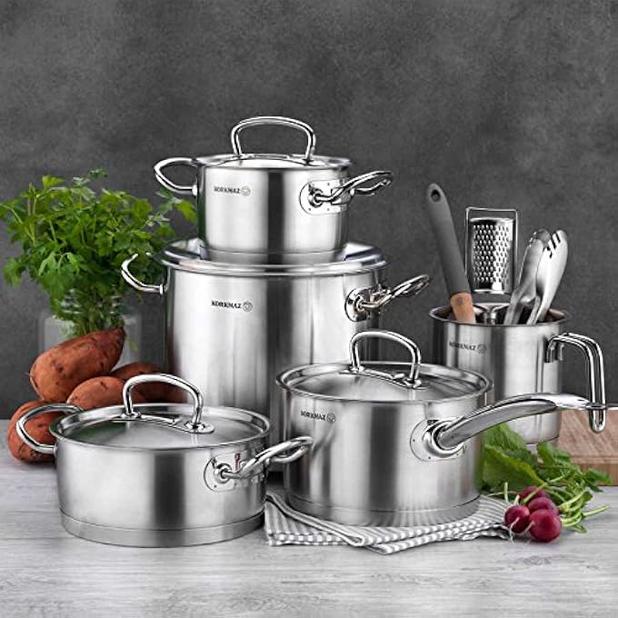 Korkmaz Proline Stainless Stee Lextra Deep Casserole 28X24 Cm  145 L  Sandwich Bottom Induction Compatible Cooking Pot With High Profile Lid And Handles  Silver  Ka1163 - Image 3