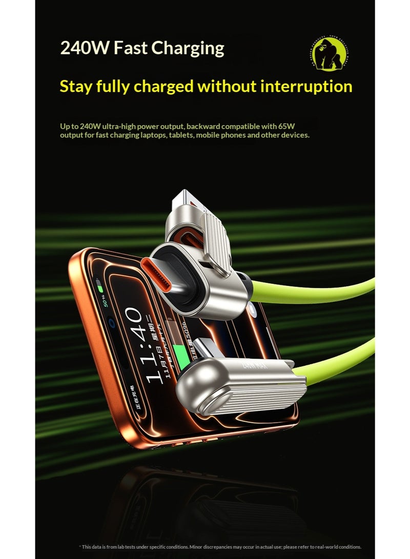 WEKOME Dynamic Series 240W Fast Charging Stand  Data Cable | Zinc Alloy Foldable Phone Stand, USB-A to USB-C, Thickened Cable, All-Scenario Fast Charging (Green) - Image 3