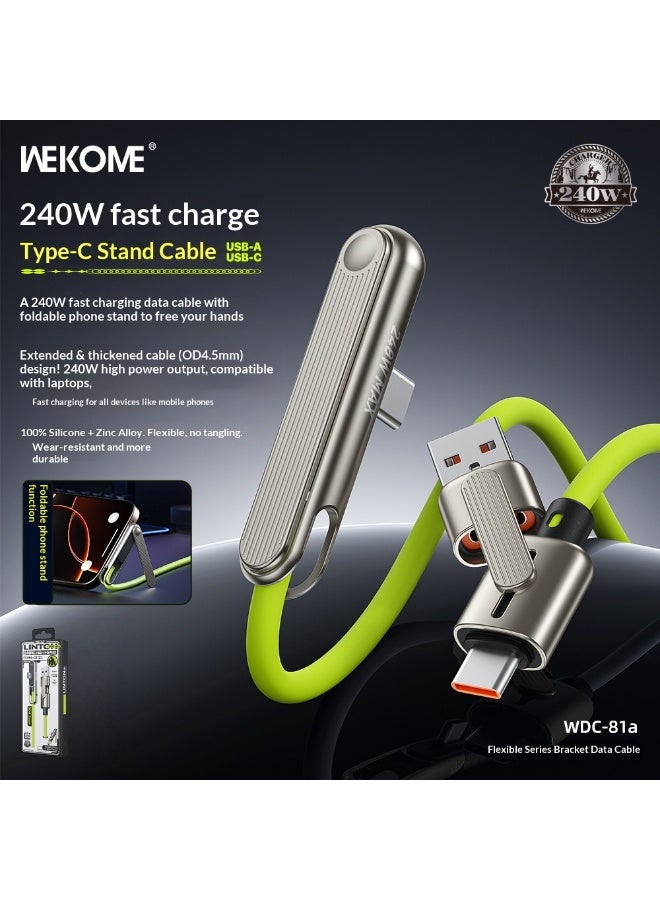 WEKOME Dynamic Series 240W Fast Charging Stand  Data Cable | Zinc Alloy Foldable Phone Stand, USB-A to USB-C, Thickened Cable, All-Scenario Fast Charging (Green) - Image 1