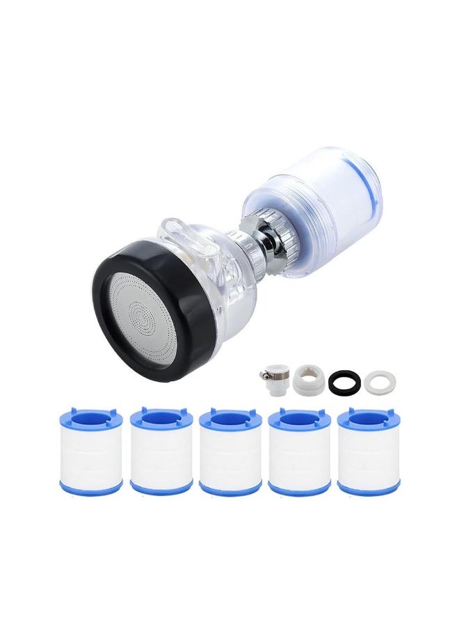 JZS Water Purification Unit - Chlorine Reduction,Faucet Water Filter,360 Rotating Design, Adjustable 3 Modes, Convenient Replacement Packages,Transparent,with 5 Replacement Filter Elements - Image 1