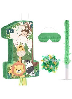 Wild One Pinata Number 1 Pull String Mini Pinata With Blindfold Bat Confetti Wild One 1St Birthday Party Decorations Safari Jungle Party Supplies 14.2 X 12.8 X 3.2 Inch
