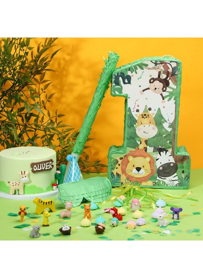 Hungdao - Wild One Pinata Number 1 Pull String Mini Pinata With Blindfold Bat Confetti Wild One 1St Birthday Party Decorations Safari Jungle Party Supplies 14.2 X 12.8 X 3.2 Inch - Image 1