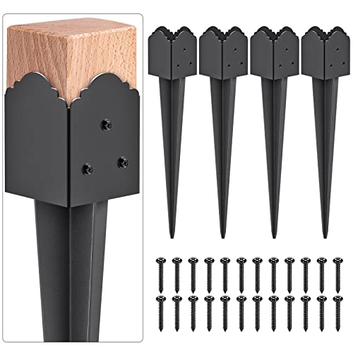 Insaga Decorative 4x4 Post Base Spike, Heavy Duty Fence Post Anchor Ground Spike for Mailbox Fence Post, Fence Stakes Post Support Base 23 x 3.7 x 3.7'' Outer Diameter (Inner Dia 3.5x3.5'', 4Pcs) - Image 1