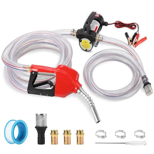 ROADGIVE Diesel Fuel Transfer Pump Kit, 12V Electric Self-Priming Transfer Pump Kit with Aluminum Nozzle & Steel Wire Hose for Diesel, Kerosene, Machine, Transformer Oil - Image 1