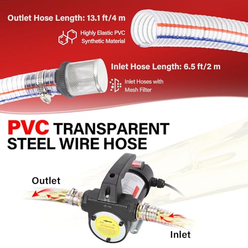 ROADGIVE Diesel Fuel Transfer Pump Kit, 12V Electric Self-Priming Transfer Pump Kit with Aluminum Nozzle & Steel Wire Hose for Diesel, Kerosene, Machine, Transformer Oil - Image 3