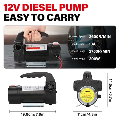 ROADGIVE Diesel Fuel Transfer Pump Kit, 12V Electric Self-Priming Transfer Pump Kit with Aluminum Nozzle & Steel Wire Hose for Diesel, Kerosene, Machine, Transformer Oil - Image 5