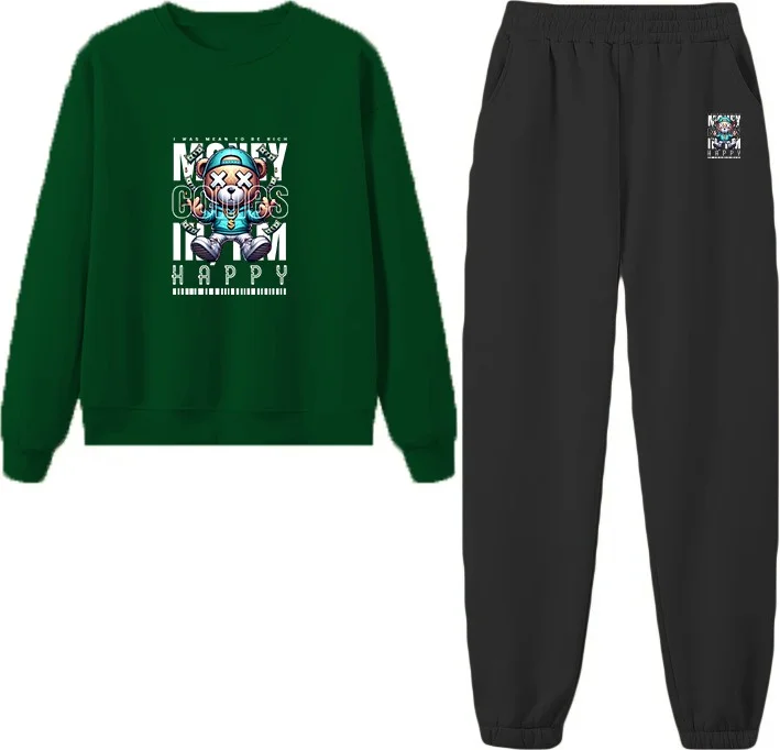 دوغ فش Tracksuit Oversize Moneyıseverything Printed Tracksuit Set,lover,couple Combination Green