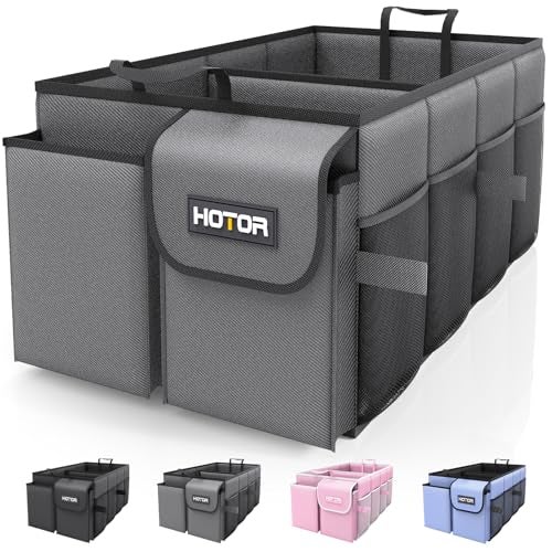 HOTOR Foldable Trunk Organizer - 2-Compartment 21.3"×12.6"×10.6" Grey SUV & Sedan Organizer for Accessories, Tools and Sundries - Image 1