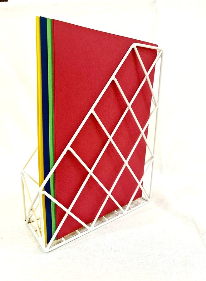 INDIAN ARTISANS Metal Wire Magazine Holder Rack | Multipurpose File Organizer for Documents Books Newspapers | Tabletop Storage Stand Rust Resistant Mild Steel | White - Image 4