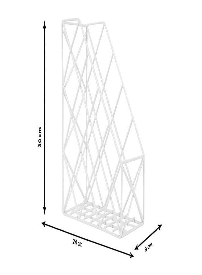 INDIAN ARTISANS Metal Wire Magazine Holder Rack | Multipurpose File Organizer for Documents Books Newspapers | Tabletop Storage Stand Rust Resistant Mild Steel | White - Image 3