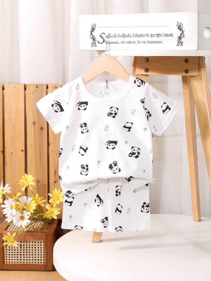 Children'S Short-Sleeved Shorts Cotton Suit Boys Summer Two-Piece Girls' Full Flower Short-Sleeved Baby Thin Children'S Wear Batch - Image 4
