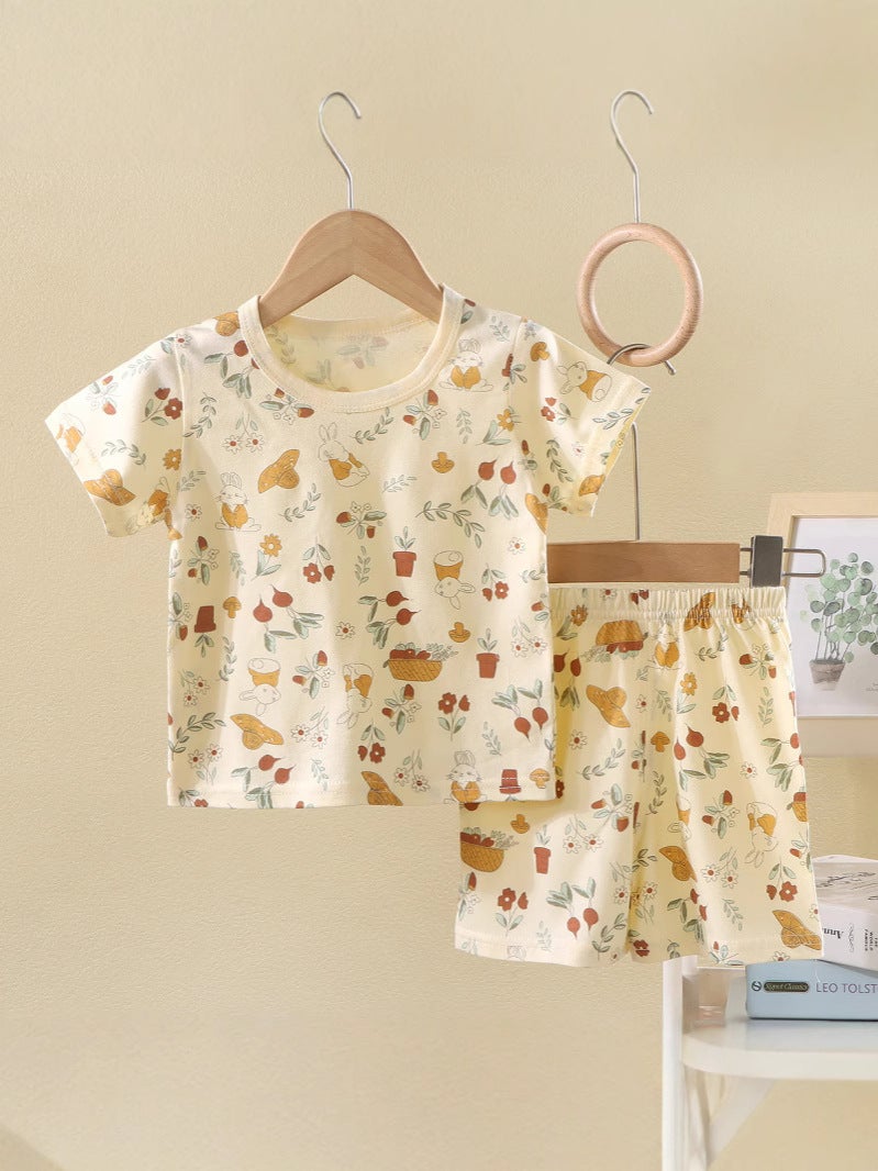 Children'S Short-Sleeved Shorts Cotton Suit Boys Summer Two-Piece Girls' Full Flower Short-Sleeved Baby Thin Children'S Wear Batch - Image 5