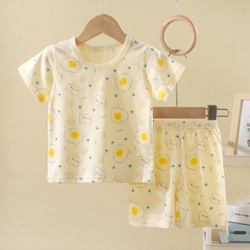 Children'S Short-Sleeved Shorts Cotton Suit Boys Summer Two-Piece Girls' Full Flower Short-Sleeved Baby Thin Children'S Wear Batch - Image 1