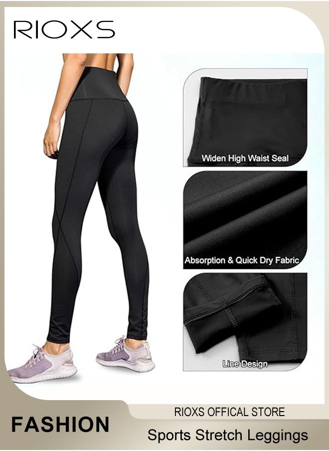 RIOXS - Women's High Waist Leggings,Solid Stretch Yoga Pants,Tummy Control Fitness Legging With Pockets,Skinny Leggings,Slim Fit Sports Sweatpants For Fitness Workout Gym Running - Image 1