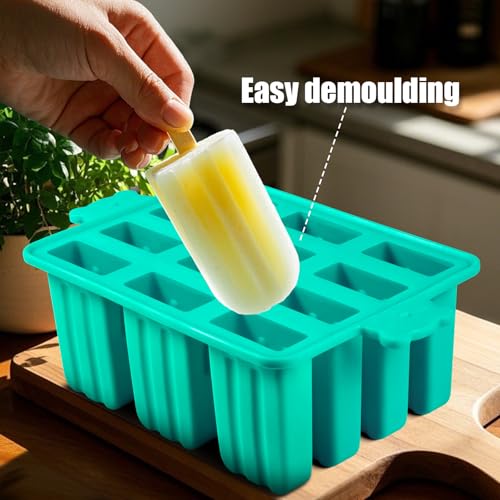 Waybesty Popsicles Molds, Silicone ice Pop Mold Food Grade Cakesicles Mold For ice Cream 50 Popsicle Sticks 50 Popsicle Bag (Blue, 12 Cavities) - Image 4
