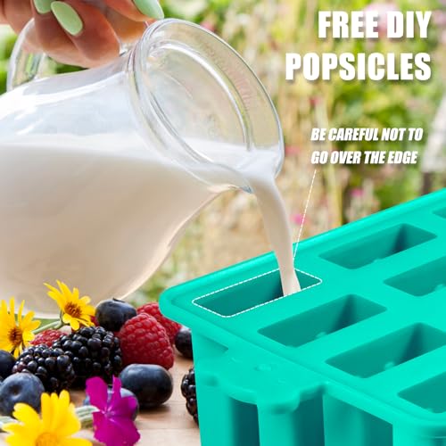 Waybesty Popsicles Molds, Silicone ice Pop Mold Food Grade Cakesicles Mold For ice Cream 50 Popsicle Sticks 50 Popsicle Bag (Blue, 12 Cavities) - Image 3