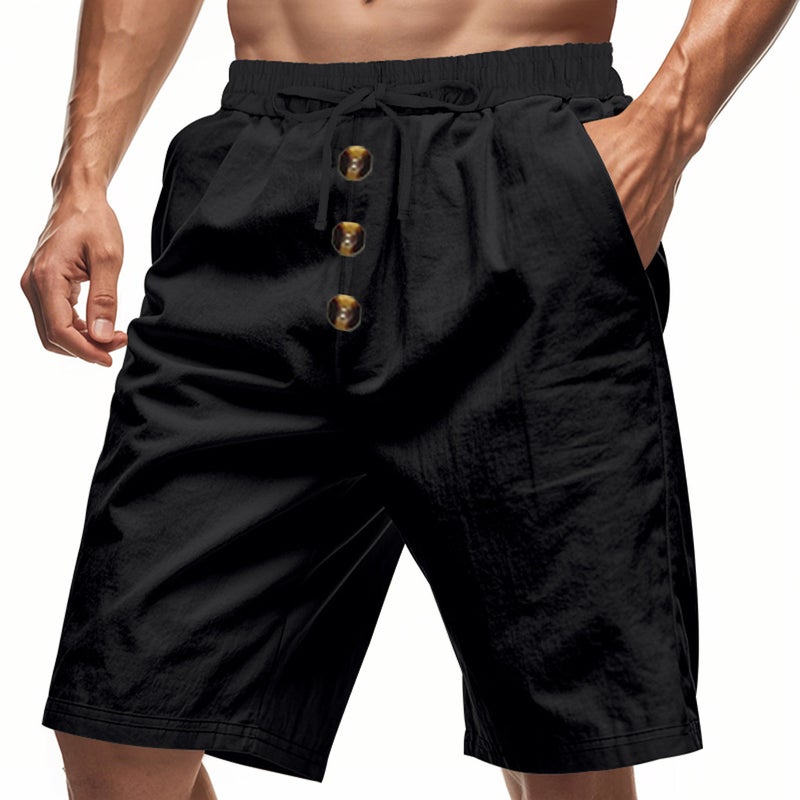 Men''s Linen Summer Shorts Beach Casual Loose Straight Five-point Sports Shorts for Men - Image 4