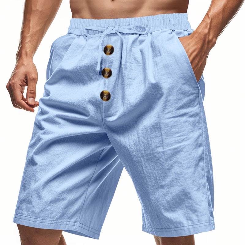 Men''s Linen Summer Shorts Beach Casual Loose Straight Five-point Sports Shorts for Men - Image 2