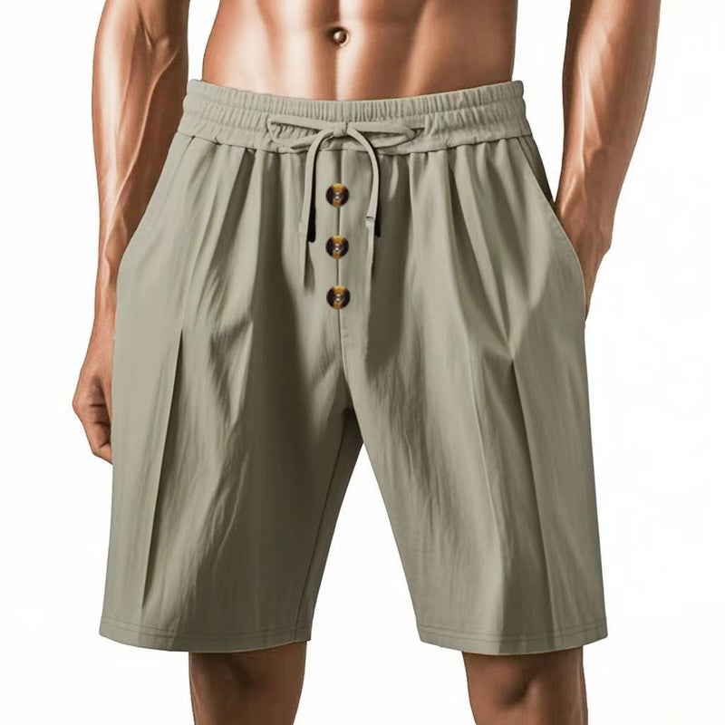 Men''s Linen Summer Shorts Beach Casual Loose Straight Five-point Sports Shorts for Men - Image 1