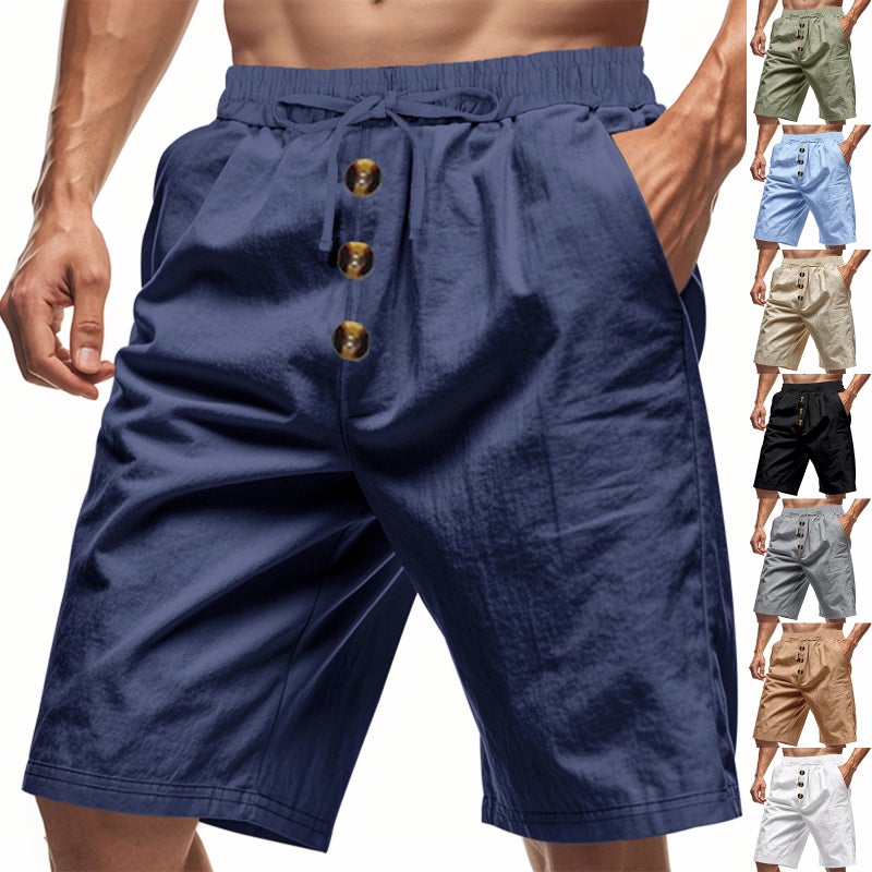 Men''s Linen Summer Shorts Beach Casual Loose Straight Five-point Sports Shorts for Men - Image 3