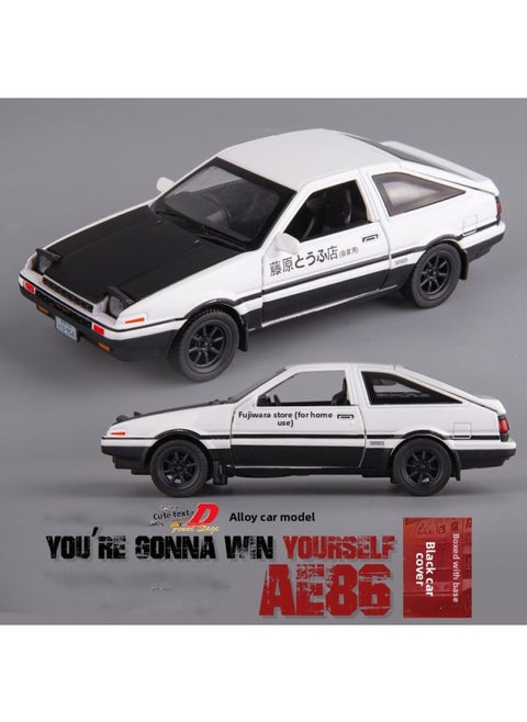 Boxed Tianying Headword D Simulation Alloy Car Model 1:32 AE86 Car Model Sound And Light Pull Back Puzzle-Color:Black And White
