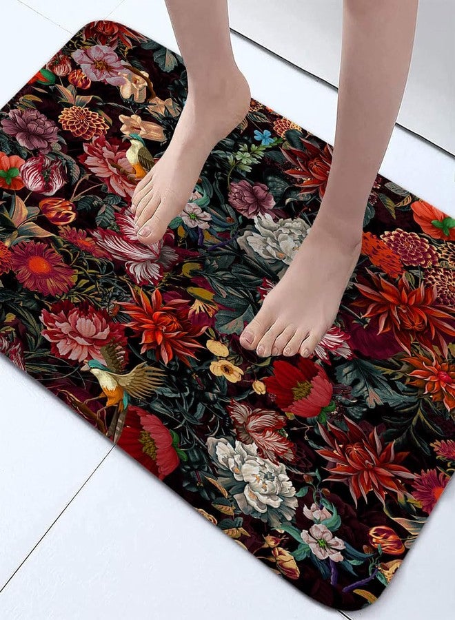 Drgilau Floral Bathroom Mat Vintage Floral Bathroom Rugs, Black Red Floral Bathroom Floor Rugs Soft & Comfortable, Absorbent & Non-Slip, Botanical Floral Floor Mat for Bathroom Tub Shower 17X29 Inch - Image 3