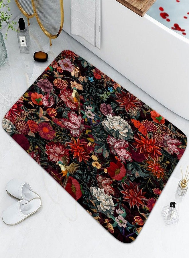 Drgilau Floral Bathroom Mat Vintage Floral Bathroom Rugs, Black Red Floral Bathroom Floor Rugs Soft & Comfortable, Absorbent & Non-Slip, Botanical Floral Floor Mat for Bathroom Tub Shower 17X29 Inch - Image 1