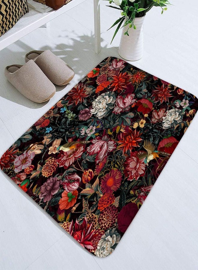 Drgilau Floral Bathroom Mat Vintage Floral Bathroom Rugs, Black Red Floral Bathroom Floor Rugs Soft & Comfortable, Absorbent & Non-Slip, Botanical Floral Floor Mat for Bathroom Tub Shower 17X29 Inch - Image 4