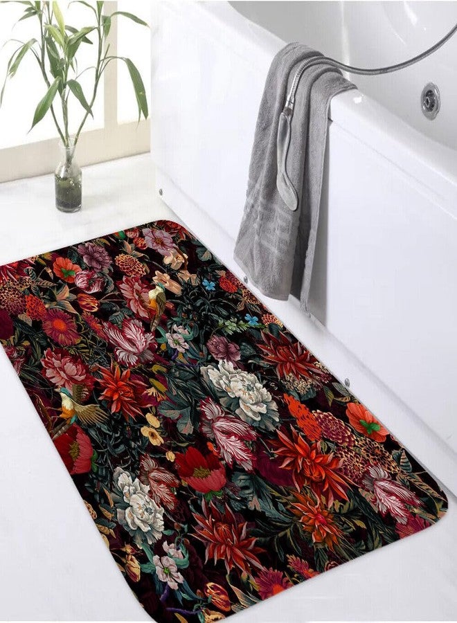 Drgilau Floral Bathroom Mat Vintage Floral Bathroom Rugs, Black Red Floral Bathroom Floor Rugs Soft & Comfortable, Absorbent & Non-Slip, Botanical Floral Floor Mat for Bathroom Tub Shower 17X29 Inch - Image 2