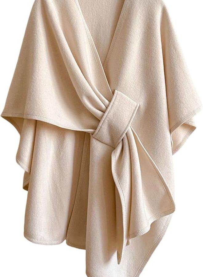 Beige Womens Oversized Faux Wool Shawl Wrap Cozy Plush Wearable Blanket 160x110cm - Image 1