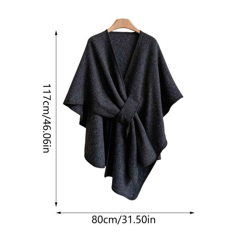 Beige Womens Oversized Faux Wool Shawl Wrap Cozy Plush Wearable Blanket 160x110cm - Image 3