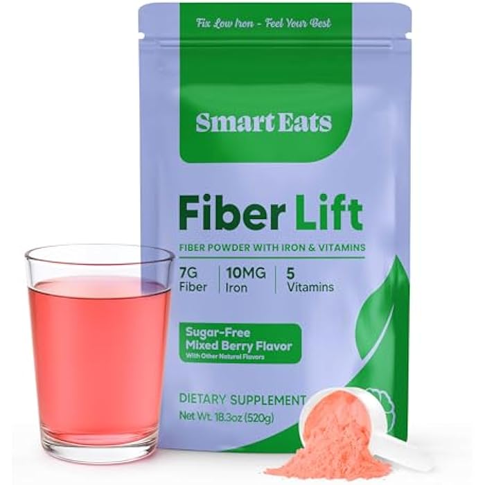 Smart Eats - Fiber Lift | Psyllium Husk Powder | Gentle Iron | Vitamins D, C, B12, Folate, Biotin | Support Digestion, Energy, Immunity, Blood | Mixed Berry Flavor | Sugar-Free | 30 Scoops - Image 1