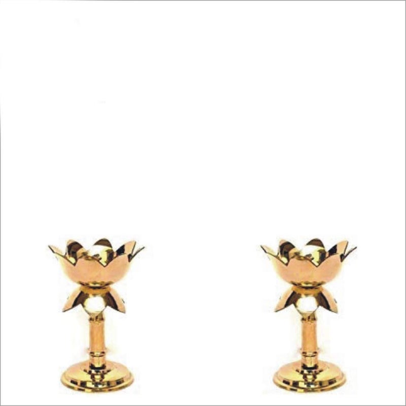 Rolimoli Brass Lotus Design Akhand Jyot Diwali Diya 4 Inch Pack of 2 - Image 1
