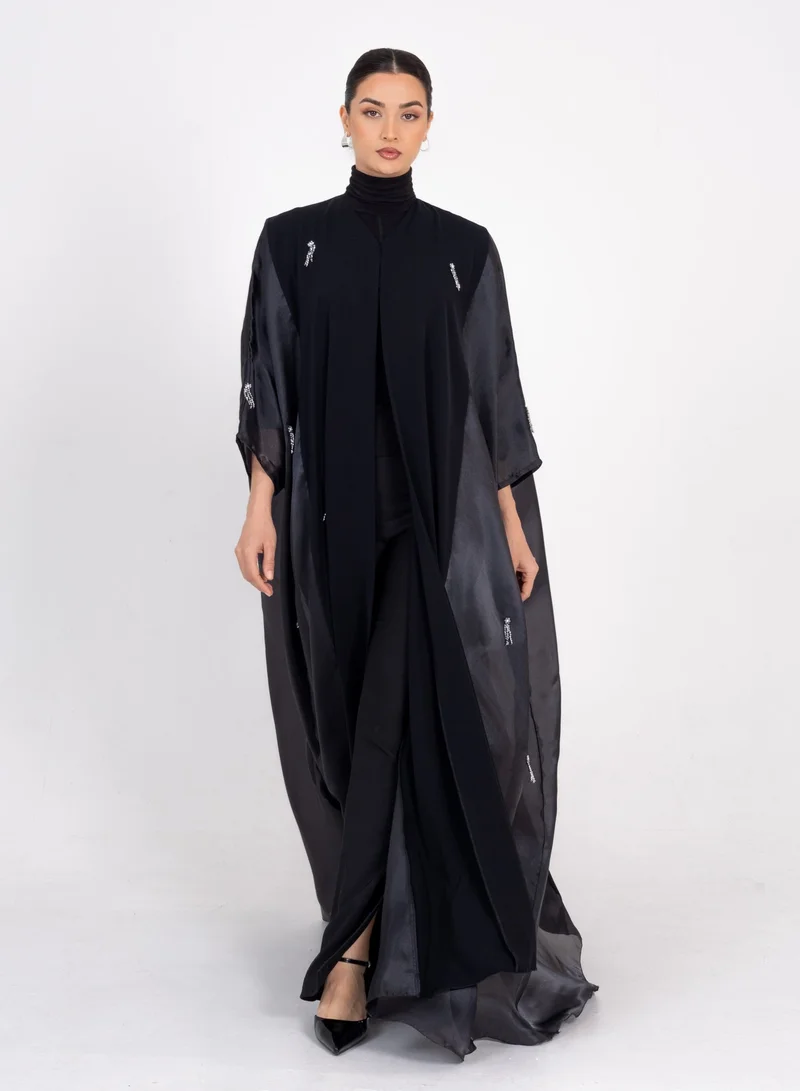 Rosette Abaya  Royal Black Bisht with hand Embroidery for Women | Best Price UAE
