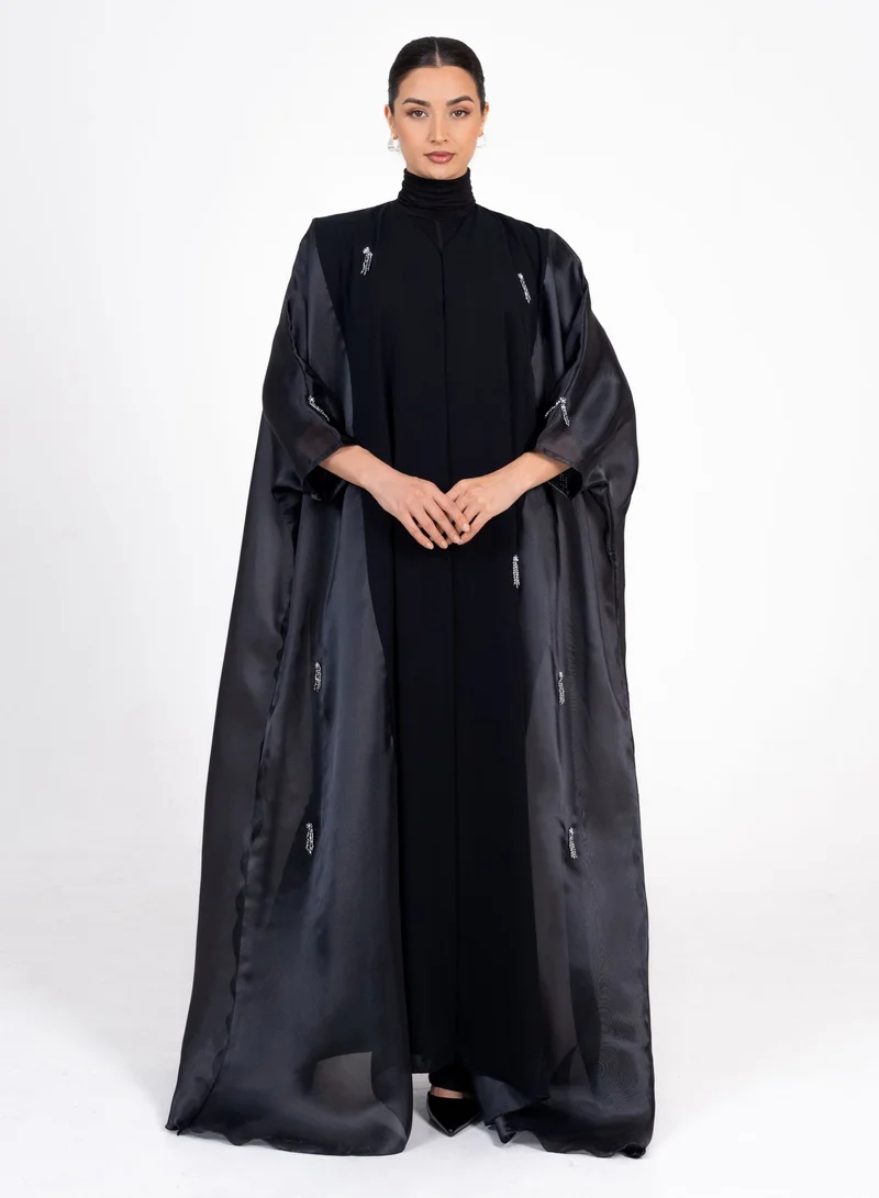 Rosette Abaya  Royal Black Bisht with hand Embroidery for Women | Best Price UAE