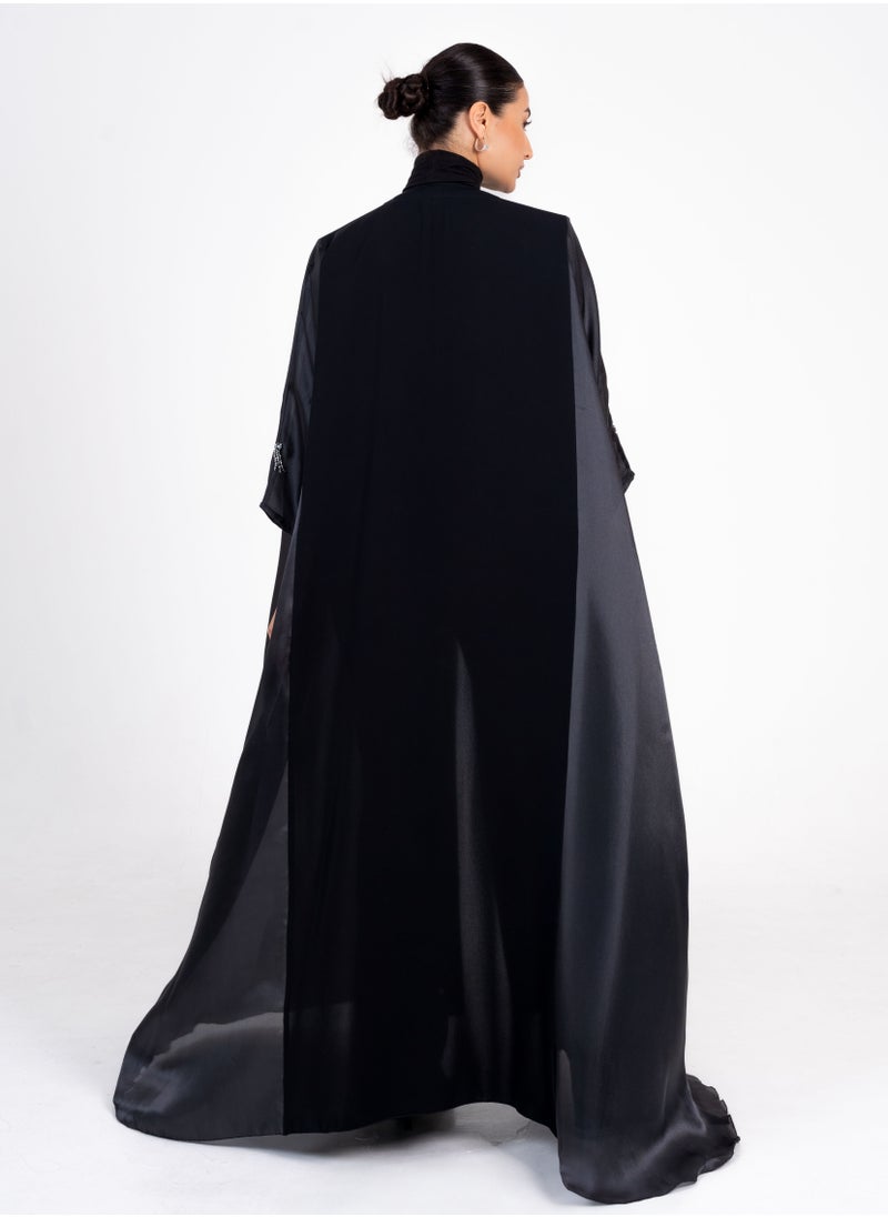 Rosette Abaya Royal Black Bisht with hand Embroidery  - Image 2