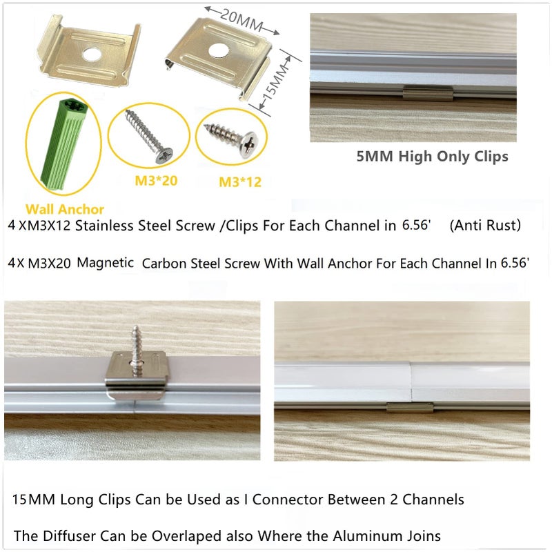 THMOOTHER Recessed LED Strip Channel Diffuser 10-Pack 6.56FT,23.5X7MM LED Tape Aluminum Track with Flange,Flush Mounted Wardrobe Bookcase Wine Cabinet Wooden Furniture Groove Integrated Low Profile - Image 5