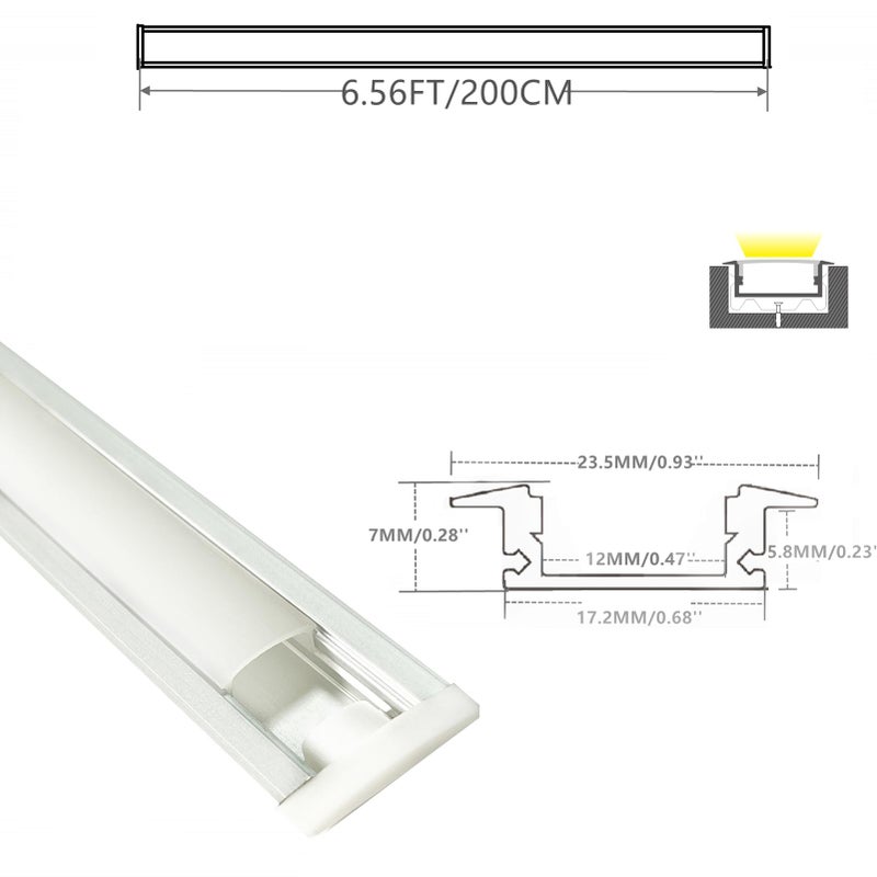 THMOOTHER Recessed LED Strip Channel Diffuser 10-Pack 6.56FT,23.5X7MM LED Tape Aluminum Track with Flange,Flush Mounted Wardrobe Bookcase Wine Cabinet Wooden Furniture Groove Integrated Low Profile - Image 2