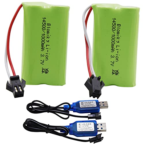Blomiky 3.7V 1000mAh 2 Pack Lithium-ion Rechargeable Battery with SM2P Plug and Charger Cable for Remote Control Trucks / 813A Battery 2 - Image 1
