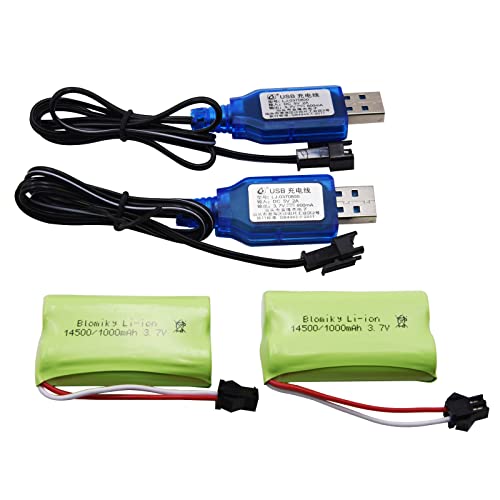 Blomiky 3.7V 1000mAh 2 Pack Lithium-ion Rechargeable Battery with SM2P Plug and Charger Cable for Remote Control Trucks / 813A Battery 2 - Image 5