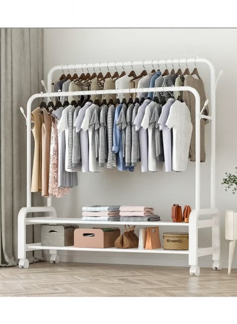 Metal Clothes Hanger Organizer and White Clothes Rack with Wheels 110x55x150 cm