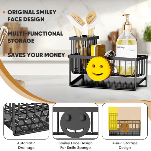 Taugast Sponge Holder for Kitchen SinkSmiley Face Sink Caddy with Removable Brush HolderSelfDraining Sponge Caddy for SpongeSoapDish BrushScrubberKitchen Essentials and Gadgets - Image 3