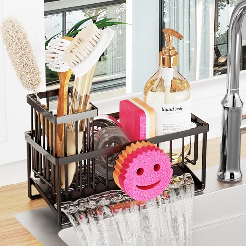 Taugast Sponge Holder for Kitchen SinkSmiley Face Sink Caddy with Removable Brush HolderSelfDraining Sponge Caddy for SpongeSoapDish BrushScrubberKitchen Essentials and Gadgets - Image 1
