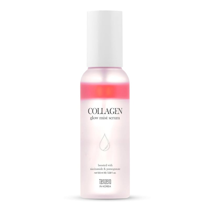 tenzero Collagen Glow Mist Serum Hydrating Anti Wrinkle Antioxidant Brightening Face Mist Daily Moisturizer Lightweight for All Skin Types with Niacinamide Pomegranate 338 fl oz100 ml - Image 1