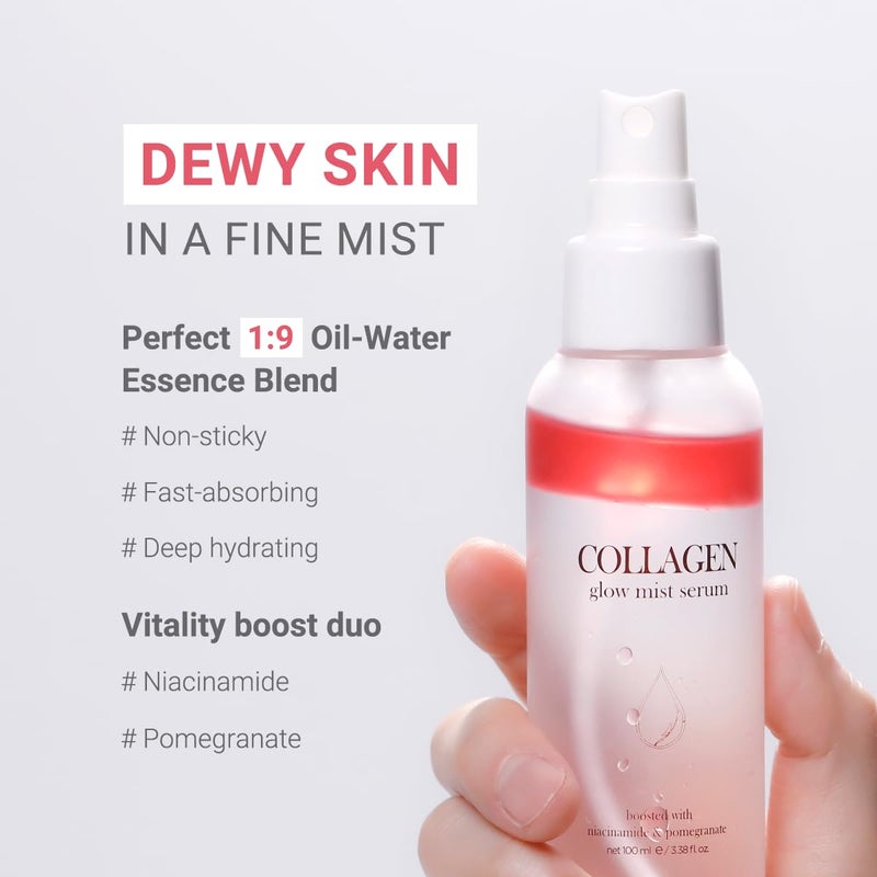 tenzero Collagen Glow Mist Serum Hydrating Anti Wrinkle Antioxidant Brightening Face Mist Daily Moisturizer Lightweight for All Skin Types with Niacinamide Pomegranate 338 fl oz100 ml - Image 3