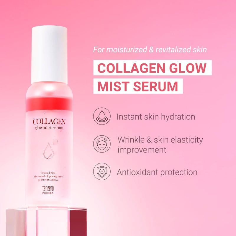 tenzero Collagen Glow Mist Serum Hydrating Anti Wrinkle Antioxidant Brightening Face Mist Daily Moisturizer Lightweight for All Skin Types with Niacinamide Pomegranate 338 fl oz100 ml - Image 2