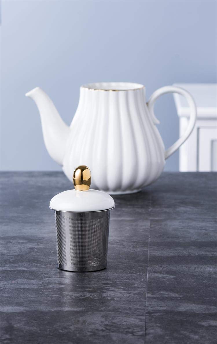 Jusalpha Serve for 6- Fine China White Coffee Cup/Teacup Set, 8 OZ Cups& Saucer, with Teapot-Sugar Bowl-Cream Pitcher Teaspoons and tea strainer for Tea/Coffee (White, Serve of 6) - Image 5