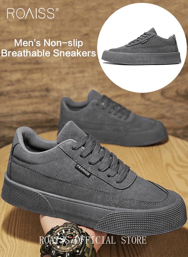 رويس حذاء رياضي رجالي مريح وجيد التهوية منخفض الرقبة متعدد الاستخدامات وعصري، غير قابل للانزلاق ومقاوم للتآكل، حذاء رياضي كاجوال بسيط بلون سادة، رمادي، للارتداء اليومي - Image 1